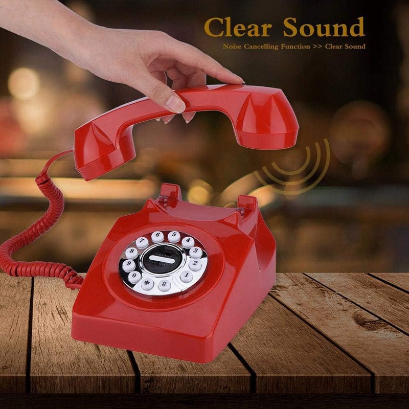 woobles Retro Landline Phone, Western Style Vintage Vintage Phone, Home Office Table Phone, Desktop Phone(Red) - Image 2